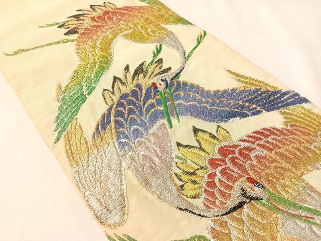 平和屋着物●龍村平蔵製 丸帯 日出鶴綴錦 金銀糸 正絹 逸品 CABI4349vp