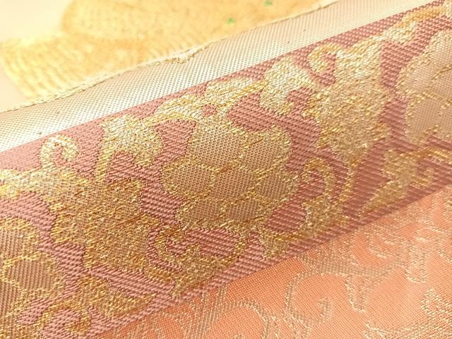 平和屋着物●龍村晋謹製 全通柄袋帯 金色孔雀文錦 金銀糸 正絹 逸品 未使用 CABI4355vp