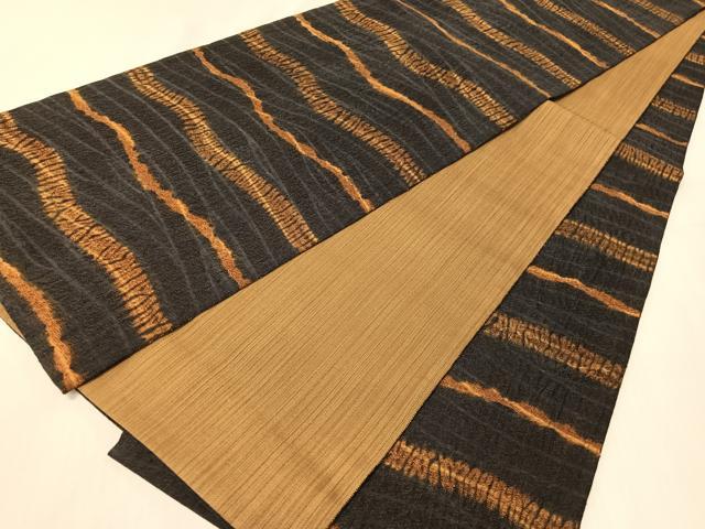 平和屋着物▽両面 全通柄袋帯 スリーシーズン 春夏秋 絞り よろけ縞 正絹 逸品 未使用 CABI4358vp