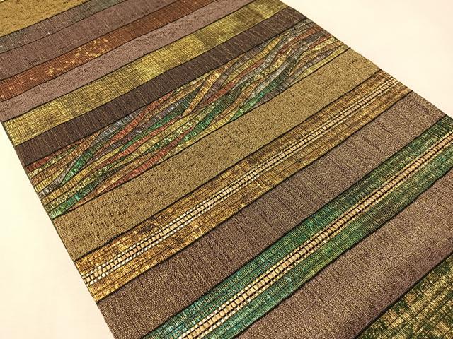 平和屋着物●両面 全通柄袋帯 櫛織 横段文 金糸 正絹 逸品 CABI4359vp
