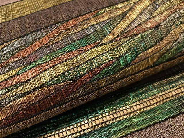 平和屋着物●両面 全通柄袋帯 櫛織 横段文 金糸 正絹 逸品 CABI4359vp