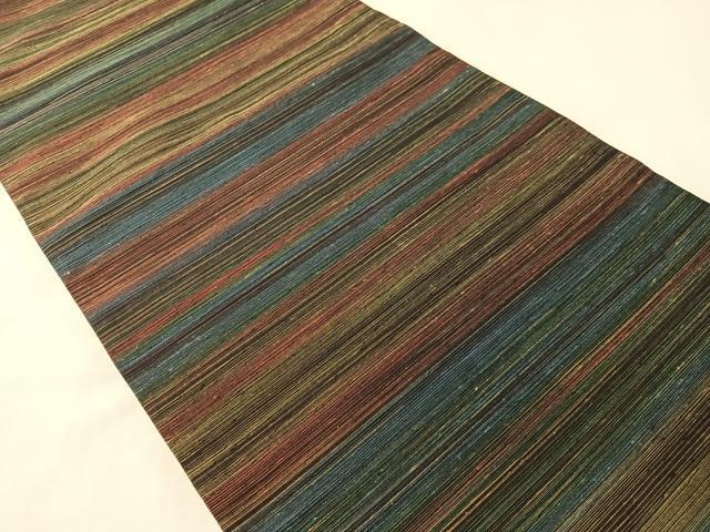 平和屋着物●両面 全通柄袋帯 櫛織 横段文 金糸 正絹 逸品 CABI4359vp
