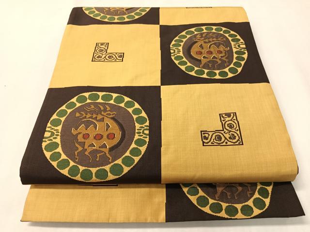 平和屋着物●名門木屋太 今河織物 六通柄袋帯 市松動物吉祥文 正絹 逸品 CABI4364vp