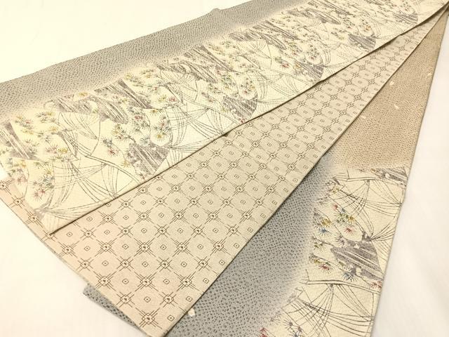 平和屋着物●両面 全通柄袋帯 型染め 松葉間道 金通し地 正絹 逸品 CABI4365vp