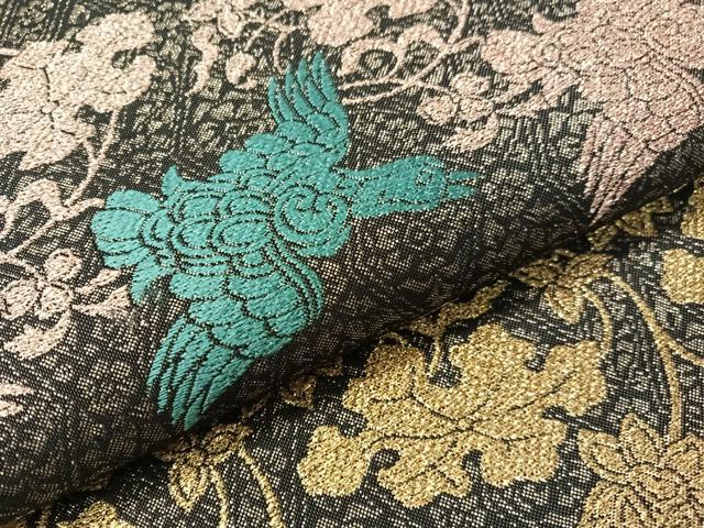 平和屋着物●六通柄袋帯 四季しまつづれ 飛鳥花文 黒地 金糸 正絹 逸品 未使用 CABI4378vp