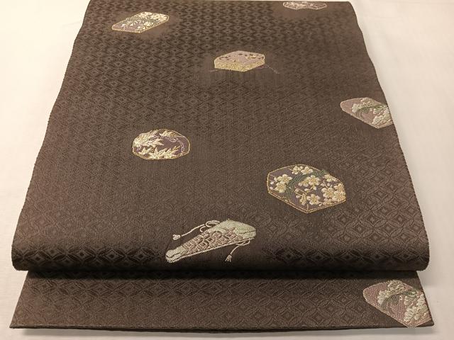 平和屋着物●六通柄袋帯 唐織 文箱花文 金銀糸 正絹 逸品 CABI4379vp