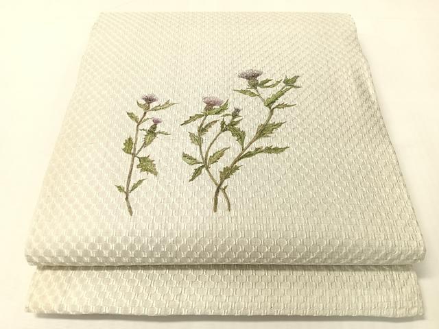 平和屋着物●九寸開き名古屋帯 作家物 手描き アザミ 正絹 逸品 未使用 CABI4381vp