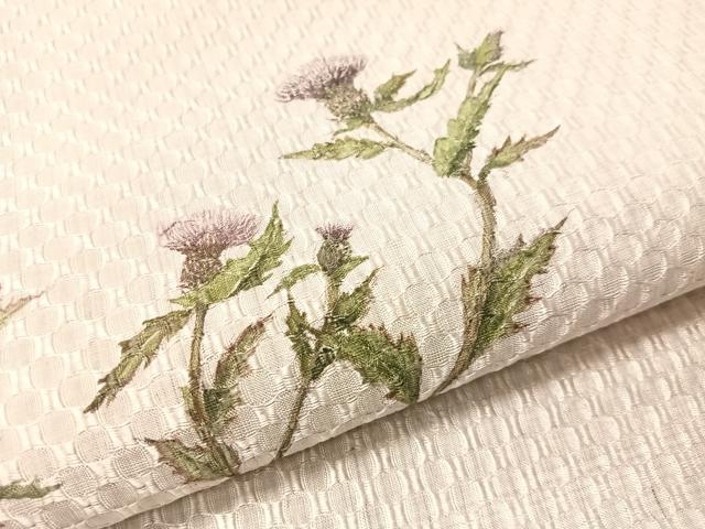 平和屋着物●九寸開き名古屋帯 作家物 手描き アザミ 正絹 逸品 未使用 CABI4381vp