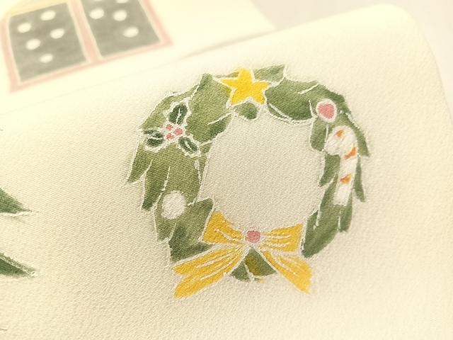 平和屋着物●九寸開き名古屋帯 作家物 手描き クリスマス ツリー リース 音符 正絹 逸品 CABI4383vp