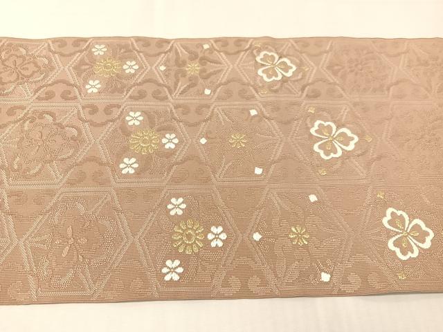 平和屋着物●八寸名古屋帯 唐織 綴れ 亀甲花文 金糸 正絹 逸品 CABI4393vp