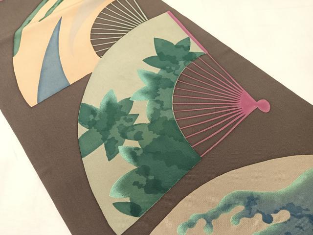 平和屋着物●塩瀬 九寸開き名古屋帯 ろうけつ染め 扇面文 正絹 逸品 CABI4395vp