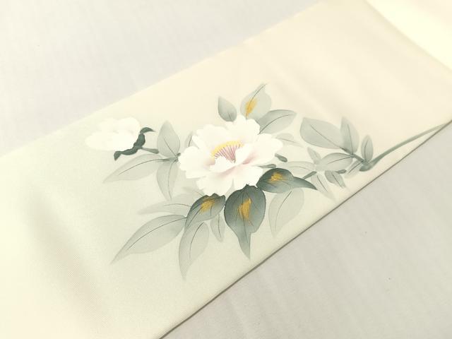 平和屋着物●塩瀬 九寸名古屋帯 作家物 手描き 枝花文 金彩 正絹 逸品 未使用 CABI4397vp