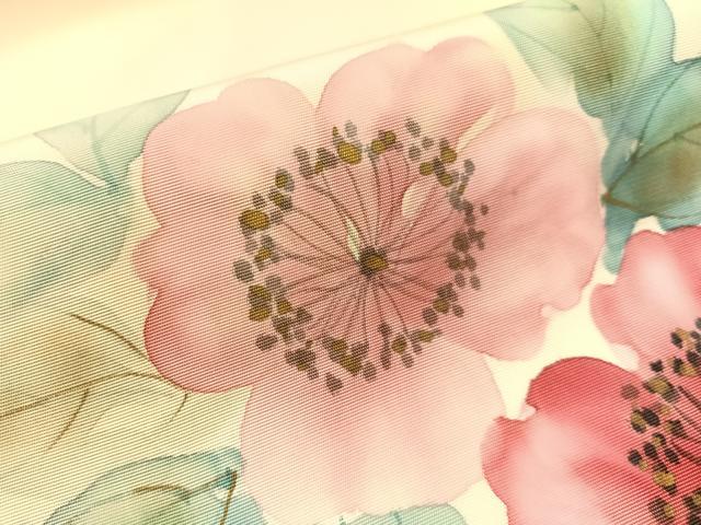 平和屋着物●塩瀬 九寸名古屋帯 作家物 手描き 枝花文 金彩 正絹 逸品 CABI4399vp