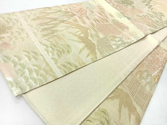 平和屋着物◎佐賀錦 六通柄袋帯 風景文 金糸 正絹 逸品 CABI4448nb