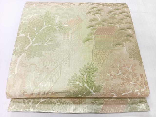 平和屋着物◎佐賀錦 六通柄袋帯 風景文 金糸 正絹 逸品 CABI4448nb
