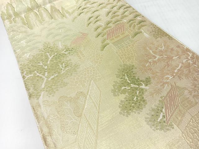 平和屋着物◎佐賀錦 六通柄袋帯 風景文 金糸 正絹 逸品 CABI4448nb