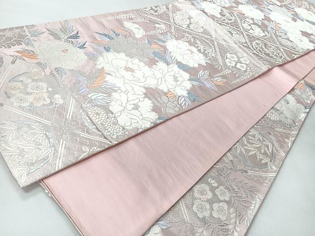 平和屋着物◎西陣 六通柄袋帯 唐織 露芝牡丹文 金糸 正絹 逸品 CABI4450nb