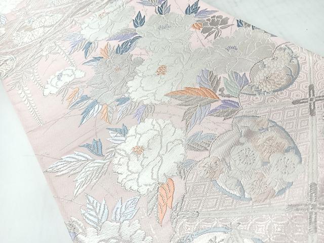 平和屋着物◎西陣 六通柄袋帯 唐織 露芝牡丹文 金糸 正絹 逸品 CABI4450nb