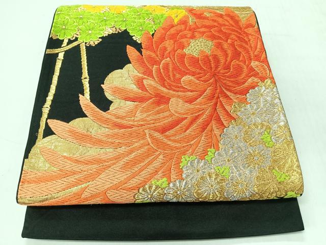 平和屋着物◎六通柄袋帯 唐織 乱菊 黒地 金銀糸 正絹 逸品 CABI4451nb
