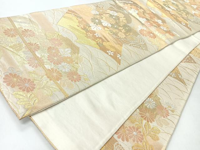 平和屋着物◎六通柄袋帯 芝草地紙草花文 金銀糸 正絹 逸品 CABI4452nb