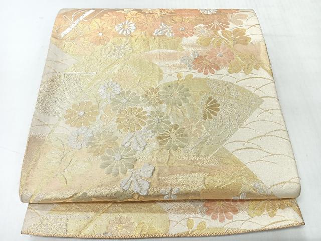 平和屋着物◎六通柄袋帯 芝草地紙草花文 金銀糸 正絹 逸品 CABI4452nb