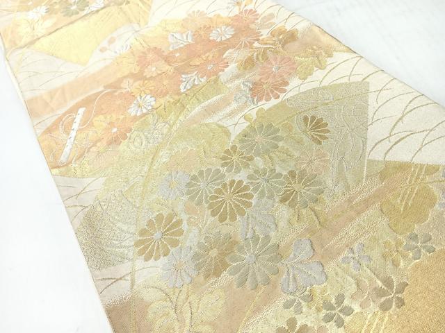 平和屋着物◎六通柄袋帯 芝草地紙草花文 金銀糸 正絹 逸品 CABI4452nb
