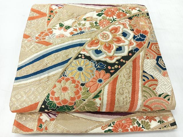 平和屋着物◎六通柄袋帯 唐織 花鳥舞蝶文 金糸 正絹 逸品 CABI4453nb