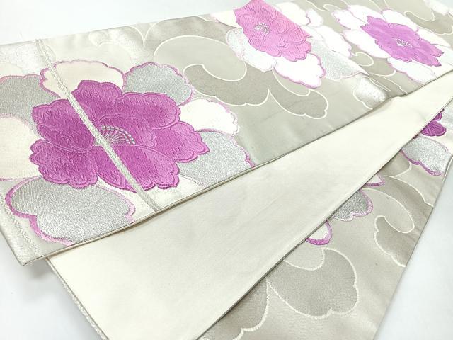 平和屋着物◎六通柄袋帯 唐織 花唐草文 銀糸 正絹 逸品 CABI4455nb