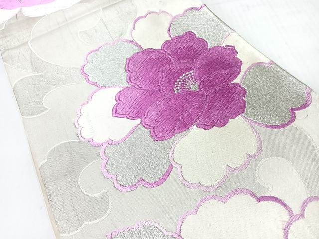 平和屋着物◎六通柄袋帯 唐織 花唐草文 銀糸 正絹 逸品 CABI4455nb