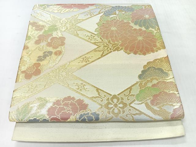 平和屋着物◎西陣 六通柄袋帯 草花文 金糸 証紙付き 正絹 逸品 CABI4463nb