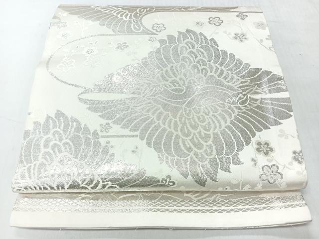 平和屋着物◎丸帯 花鳥文 銀糸 正絹 逸品 未使用 CABI4467nb