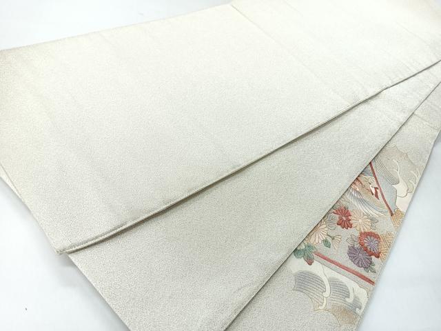 平和屋着物◎太鼓柄袋帯 立波花鳥文 銀糸 正絹 逸品 CABI4469nb