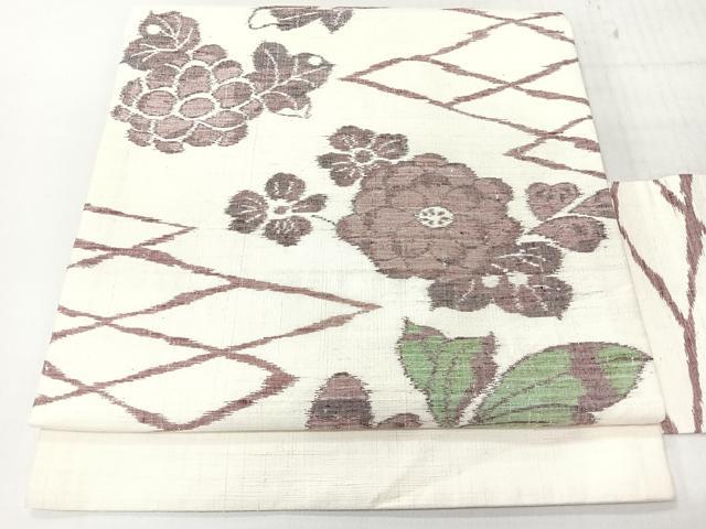 平和屋着物◎九寸名古屋帯 紬地 草花文 正絹 逸品 CABI4481nb
