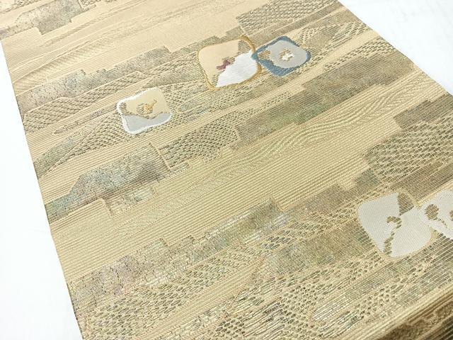 平和屋着物◎九寸名古屋帯 幾何学文 金糸 正絹 逸品 CABI4483nb