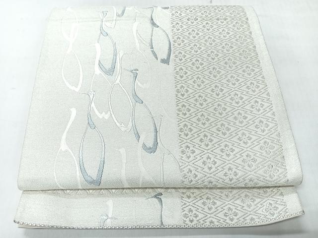 平和屋着物◎六通柄袋帯 群鶴 銀糸 正絹 逸品 CABI4501nb