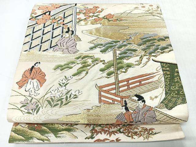 平和屋着物◎六通柄袋帯 人物風景文 金糸 正絹 逸品 CABI4503nb