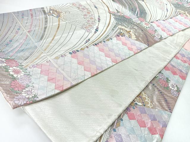 平和屋着物◎六通柄袋帯 扇面草花文 金銀糸 正絹 逸品 CABI4510nb