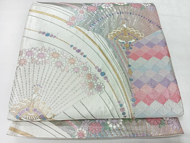 平和屋着物◎六通柄袋帯 扇面草花文 金銀糸 正絹 逸品 CABI4510nb