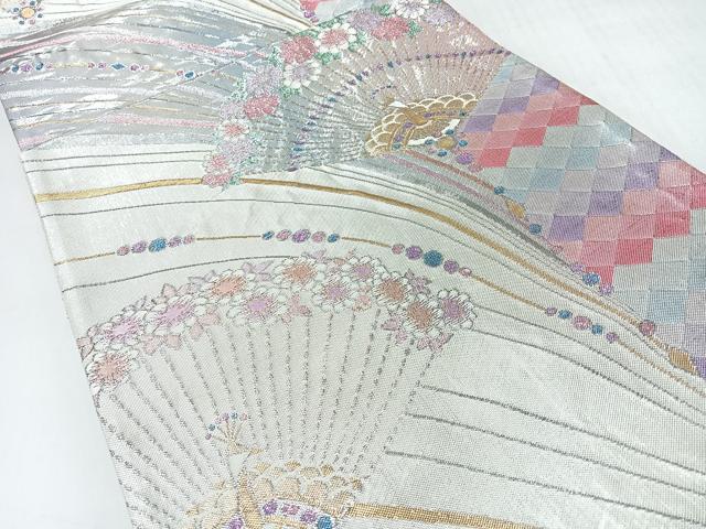 平和屋着物◎六通柄袋帯 扇面草花文 金銀糸 正絹 逸品 CABI4510nb