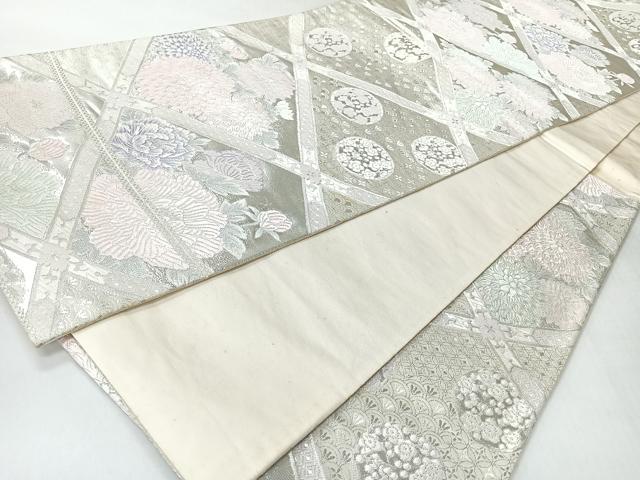 平和屋着物◎六通柄袋帯 唐織 草花文 銀糸 正絹 逸品 CABI4512nb