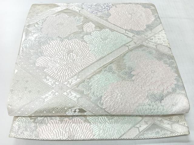 平和屋着物◎六通柄袋帯 唐織 草花文 銀糸 正絹 逸品 CABI4512nb