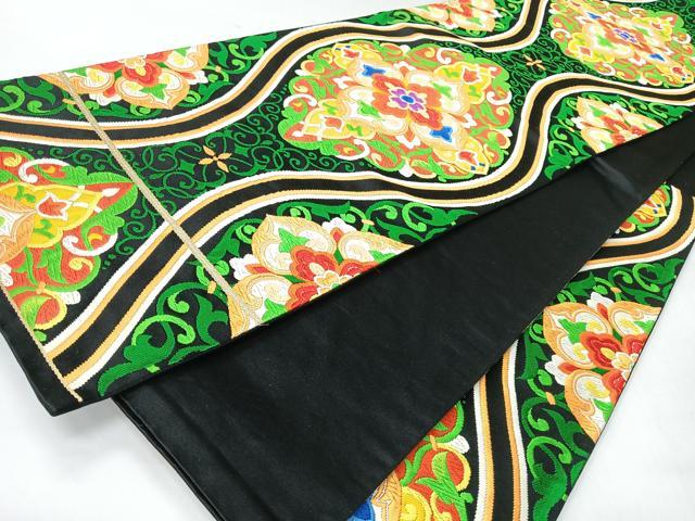 平和屋着物◎六通柄袋帯 唐織 立涌更紗花唐草文 黒地 正絹 逸品 CABI4513nb