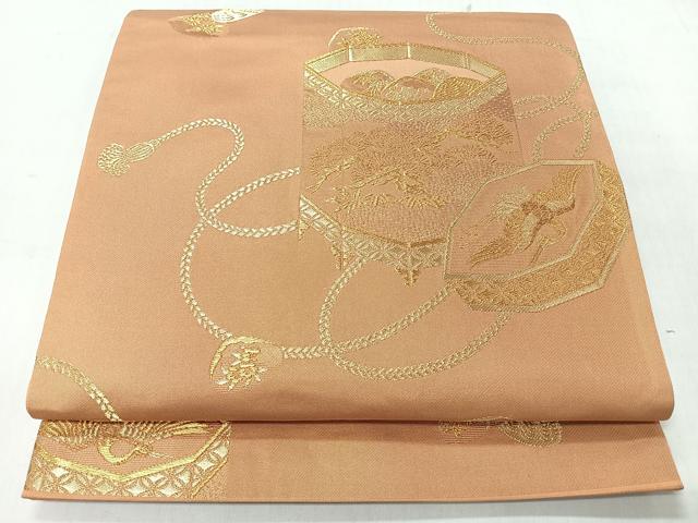 平和屋着物◎六通柄袋帯 貝桶飛鶴松竹梅 金糸 正絹 逸品 CABI4531nb