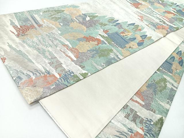 平和屋着物◎六通柄袋帯 風景文 銀糸 正絹 逸品 CABI4551nb