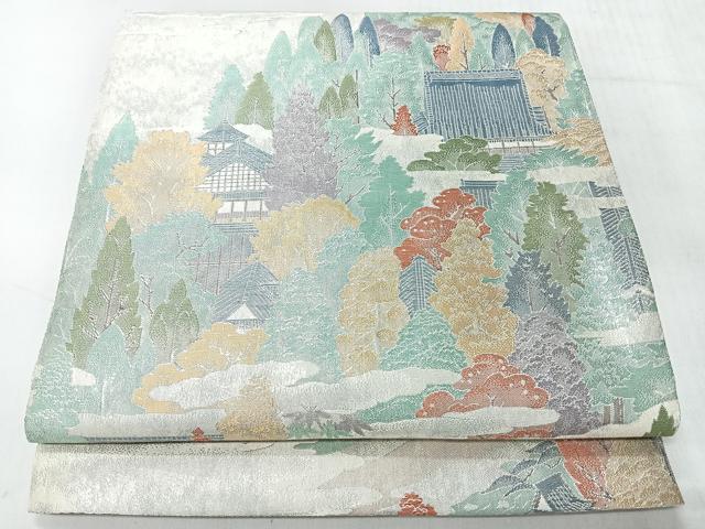 平和屋着物◎六通柄袋帯 風景文 銀糸 正絹 逸品 CABI4551nb