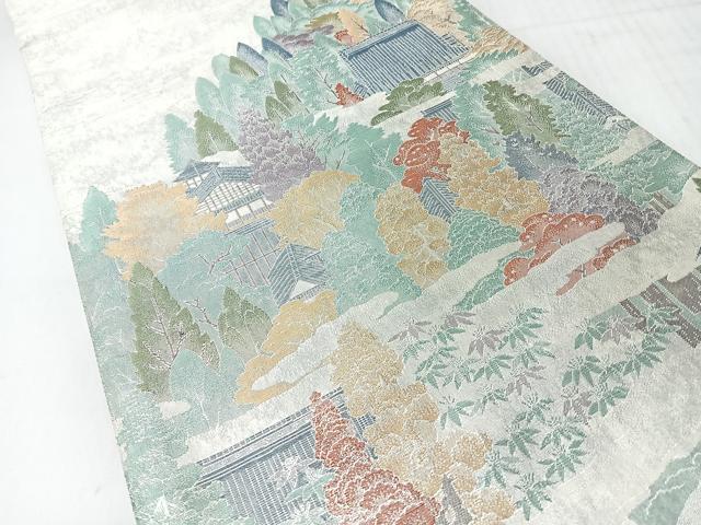 平和屋着物◎六通柄袋帯 風景文 銀糸 正絹 逸品 CABI4551nb