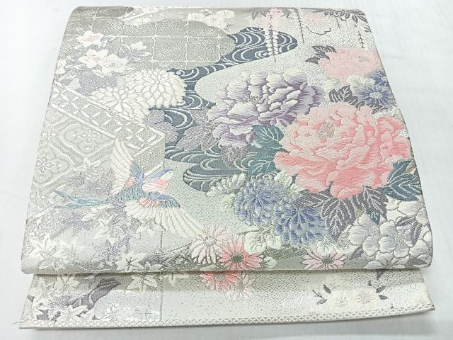 平和屋着物◎六通柄袋帯 唐織 草花錦 プラチナ二重箔 正絹 逸品 CABI4554nb