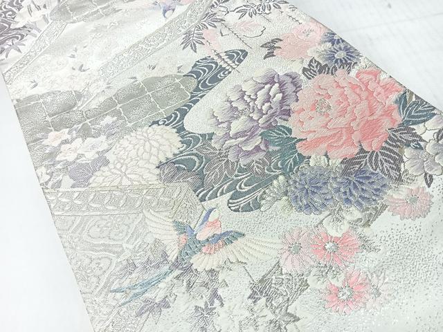 平和屋着物◎六通柄袋帯 唐織 草花錦 プラチナ二重箔 正絹 逸品 CABI4554nb