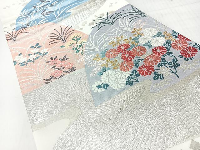 平和屋着物◎六通柄袋帯 流水草花文 金銀糸 正絹 逸品 CABI4555nb
