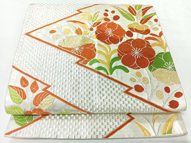 平和屋着物◎六通柄袋帯 唐織 松皮菱草花文 金銀糸 正絹 逸品 CABI4562nb
